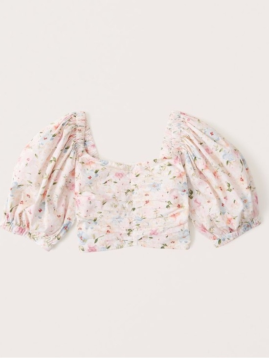 Abercrombie & Fitch Tops - Abercrombie & Fitch Floral Puff-Sleeve Crop Top in Pastel Pink
